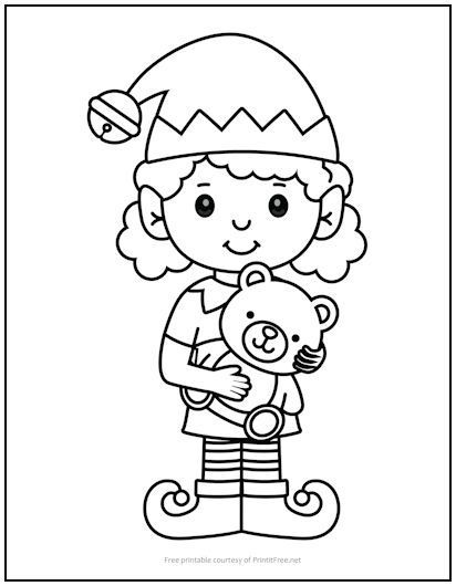 Uh oh….looks like this little elf kept a toy for herself when Santa wasn’t looking! This free printable coloring page is a perfect holiday activity for all the kids in your home or classroom. Elf Coloring Pages, Elf Coloring, Toy Story Coloring Pages, Letter A Coloring Pages, Elf Clipart, Christmas Coloring Sheets, Christmas Bulletin, Christmas Experiences, Girl Elf