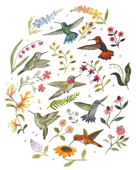 Hummingbird Aesthetic, Hummingbird Illustration, Chinoiserie Art, Animal Inspiration, Garden Watercolor, Hummingbird Garden, Humming Bird, April 12, Artistic Inspiration