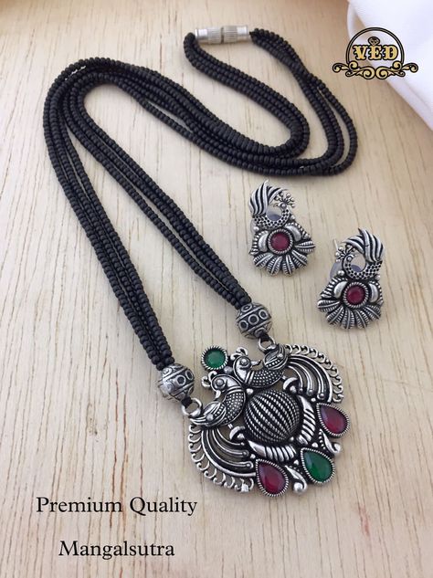 Rs590+ship ...⁰v31 Silver Mangalsutra, Oxidized Silver, Washer Necklace, Silver