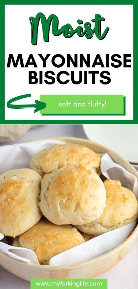 Mayonnaise Biscuits - don't knock it before you try it! They're made with just 5 ingredients and bake up in less than a half hour. You can't taste the mayo but it gives it an incredibly moist texture and flavor. They are the perfect side dish or snack! Mayonaise Biscuits, Mayonnaise Biscuits, Buscuit Recipe, Best Homemade Biscuits, Easy Homemade Biscuits, Homemade Biscuits Recipe, Mayonnaise Recipe, Homemade Bread Easy, Biscuit Rolls