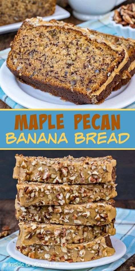 Pecan Banana Bread Banana Pecan Bread Recipe, Pecan Banana Bread, Banana Pecan Bread, Sour Cream Banana Bread, Bread Banana, Classic Banana Bread, Recipes Banana, Breakfast Banana, Maple Pecan