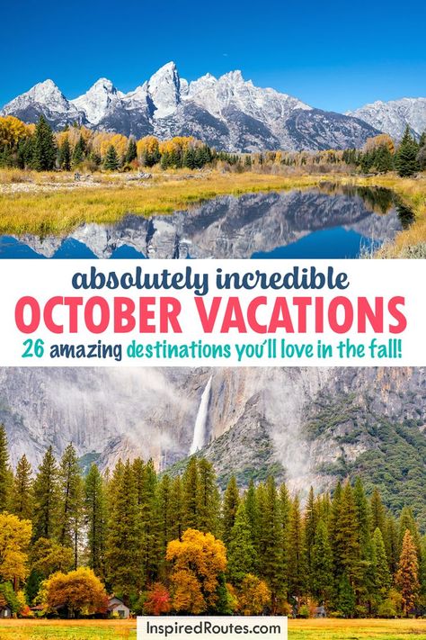 Planning to travel in October? These are the absolute best USA travel destinations you need to add to your October travel bucket list. | October vacation | fall travel USA | Fall foliage USA | national parks to visit | October bucket list | US destinations | America travel ideas Best October Vacations, October Bucket List, October Travel Destinations, October Travel, Best National Parks, Vacations In The Us, Fall Vacations, Travel Bucket List Usa, Vacation Usa