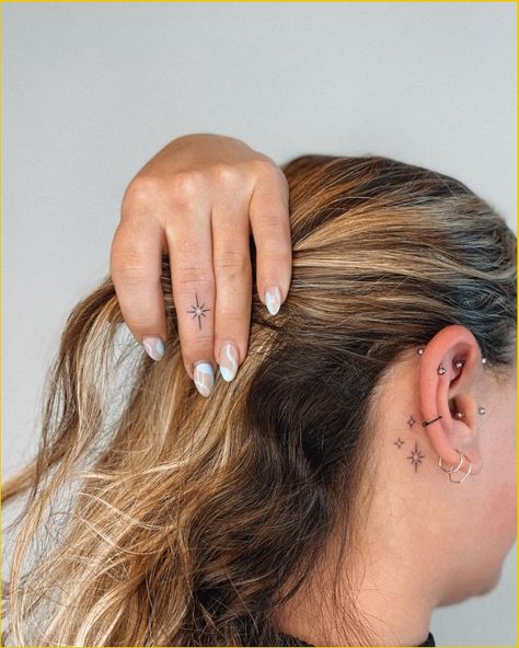 Star Tattoos Behind Ear, Purple Heart Tattoos, Collar Tattoo, Fingerprint Tattoos, Behind Ear Tattoos, Tattoo Behind Ear, Tiny Tattoos For Women, Small Girly Tattoos, Ear Tattoo Ideas