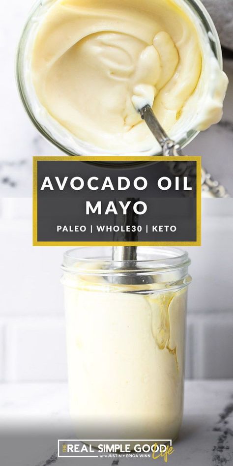 A creamy and delicious homemade mayo recipe made with avocado oil so it's Whole30 and Paleo friendly. Only 5 ingredients and no added sugars so it's a low-carb and Keto mayo too! Make it in 5 minutes with an immersion blender or regular blender. Full post includes tons of tips for this DIY healthy mayonnaise! Easy Mayo Recipe, Keto Mayonnaise Recipe, Keto Mayonnaise, Easy Mayo, Avocado Mayo Recipe, Keto Staples, Avocado Oil Mayonnaise Recipe, Keto Mayo, Healthy Mayonnaise