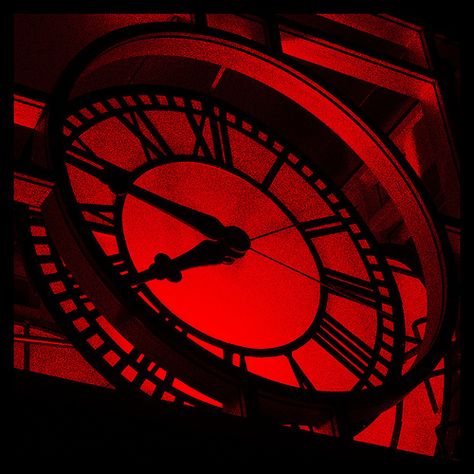 Red and black (but mostly red) Grand Clock. Awesomely Creepy. Red Clock, Red Aesthetic Grunge, Gryffindor Aesthetic, Raindrops And Roses, Red And Black Wallpaper, Dark Red Wallpaper, I See Red, Red Pictures, Red Icons:)