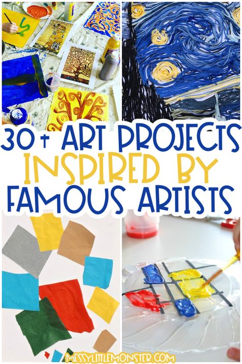 famous artists for kids - fun art projects for kids Famous Art For Preschoolers, Kindergarten Art Projects Famous Artists, Kindergarten Artist Inspired Art, Artists For Preschoolers, Art Lessons Elementary Famous Artists, Famous Artists Preschool Activities, Art History For Preschoolers, Famous Artists For Preschool, Artist For Preschoolers