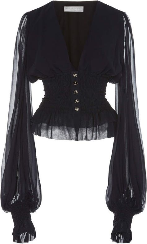 Caroline Constas, Dark Fashion, Looks Style, Looks Vintage, Chiffon Top, Silk Chiffon, Goth Fashion, Cropped Top, Gothic Fashion