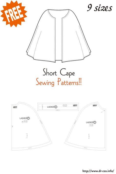 Cape Pattern Free, Cape Sewing, Sewing Pattern Pieces, Cloak Pattern, Cape Pattern Sewing, Sewing Patterns Free Women, Cape Pattern, Free Sewing Patterns, Sewing Tutorials Clothes