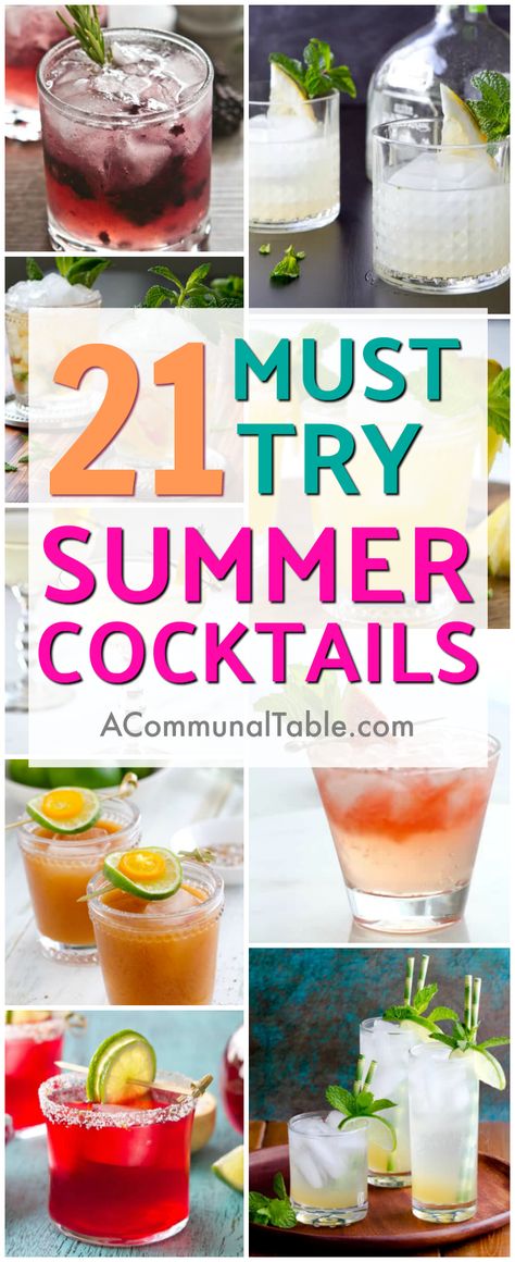 Start your summer off right with these 21 Must-Try Summer Cocktails! These summer drinks (like Spiced Ginger Rum Fizz, Tamarind Margarita Cocktail, and Ruby Red Moscow Mule) will make the perfect addition to your summer cocktail line-up! #cocktails #cocktailrecipe #drinks #drinkrecipes #summercocktails Summer Drinks For Girls Night, Easy Beach Drinks Alcohol Recipes, Mocktails For Pool Party, Pool Party Cocktails Alcohol, Summer Fruity Alcoholic Drinks, Summer Drinks Party, Summer Time Drink Ideas, Poolside Drinks Nonalcoholic, Fun Drinks To Make Alcohol