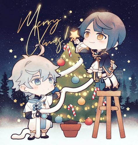 Genshin Christmas Pfp, Genshin Christmas, Merry Christmas Art, Christmas Anime, New Year Art, Christmas Shoot, Anime Christmas, Merry Christmas Happy Holidays, Christmas Happy