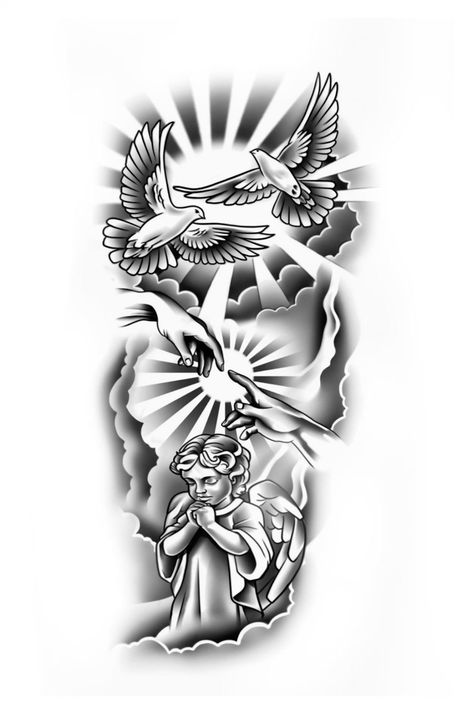 Angel Tattoo Men Bicep, Background For Tattoos Sleeve, Tätoo Arm Man, Front Arm Tattoo Men Sleeve, Black Men Half Sleeve Tattoo Ideas, Half Shoulder Tattoo Men, Shoulder Tattoo Men Ideas Design Stencil, Bird Stencil Tattoo, Forearm Tattoos Men Stencil