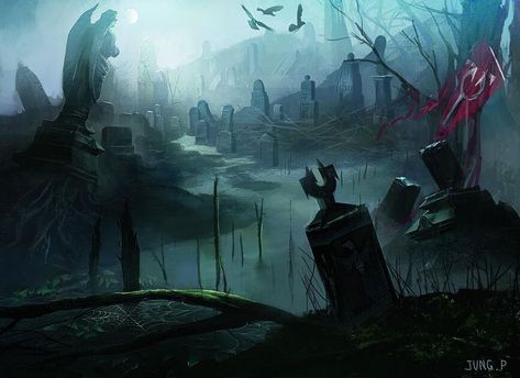 Graveyard Scene, Curse Of Strahd, Last Ride, Magic Cards, Fantasy Worlds, Fantasy Setting, Gothic Horror, Wizards Of The Coast, Environment Design