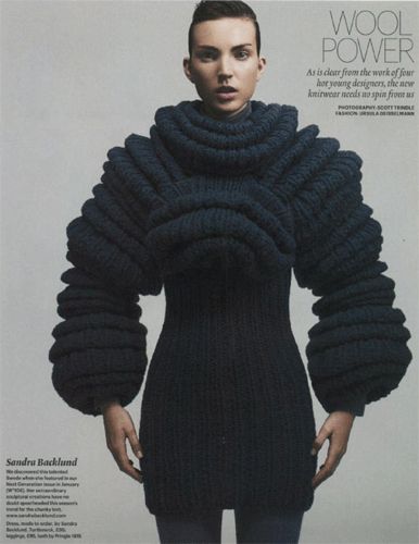 Inside a Maker's Mind: Sandra Backlund Construction Costume, Giant Knitting, Knitwear Inspiration, Sandra Backlund, A Fashion Designer, Fashion D, Futuristic Fashion, Knitwear Fashion, Sonia Rykiel