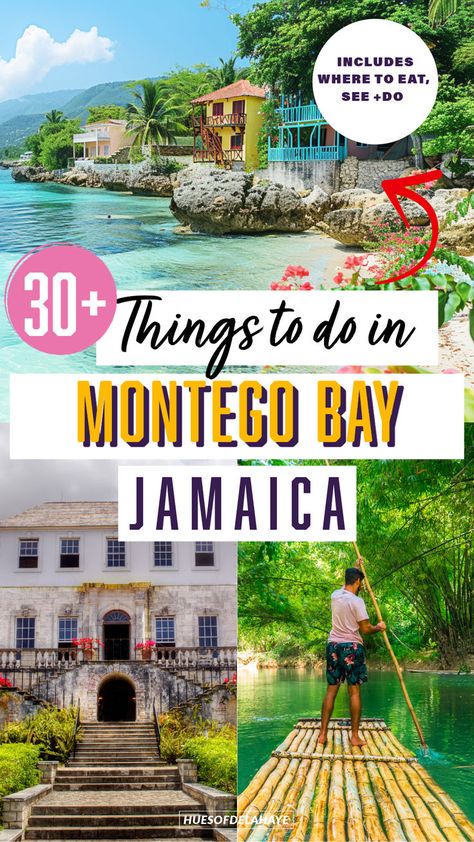 Best Things To Do in Montego Bay Jamaica - Indulge in luxury at world-class resorts, bask in the golden sands and crystal-clear waters of Doctor's Cave Beach, and enjoy water sports like snorkeling and jet skiing. Explore the historic Rose Hall Great House, tee off at championship golf courses, and shop for local crafts at the Hip Strip in Montego Bay and the best Montego Bay excursions. Things To Do in Montego Bay Jamaica bucket lists Cruising Tips, Travel Caribbean, Visit Jamaica, Cruise Ports, Jamaica Vacation, Montego Bay Jamaica, Cruise Planning, Jamaica Travel, Caribbean Vacations