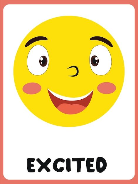 Excited Cartoon Face, Emotions Photo Feelings, Different Emotions Faces, Excited Face Emoji, Emotions Pictures, Emotions Clipart, Emotions For Kids, Excited Emoji, Feelings Flashcards