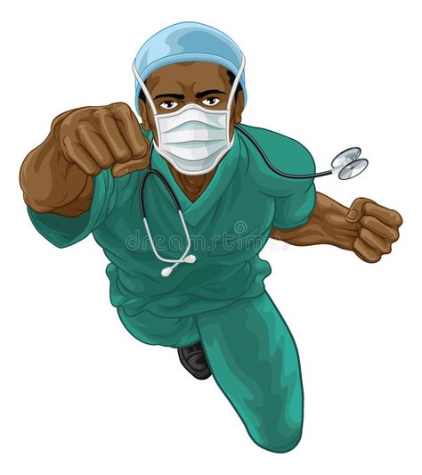 Doctor or Nurse Superhero Medical Concept. Super hero doctor or nurse concept. A medical healthcare professional as a superhero flying through the air. Wearing vector illustration Superhero Flying, Nurse Superhero, Fly Air, Wearing Mask, Male Nurse, Or Nurse, Medical Art, Medical Illustration, Rock Ideas