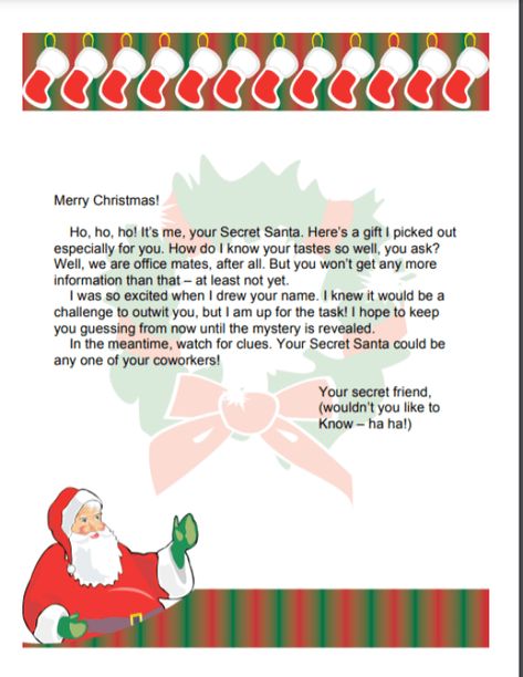 Secret Santa Letter, Secret Santa Note, Secret Santa Messages, Secret Santa Templates, Santa Letter Writing, Letter From Santa Template, Santa Notes, Message From Santa, How To Make Letters