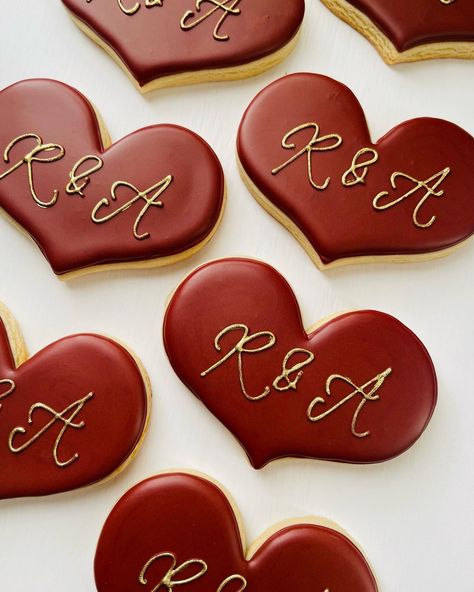 Red White And Gold Dessert Table, Red And Gold Engagement Party Ideas, Wedding Ideas Red And Gold, Burgundy Wedding Cookies, Red And Black Engagement Party, Red And White And Gold Wedding, Ruby Anniversary Party Ideas Decoration, Red And Cream Wedding Theme, Dark Red And Gold Wedding