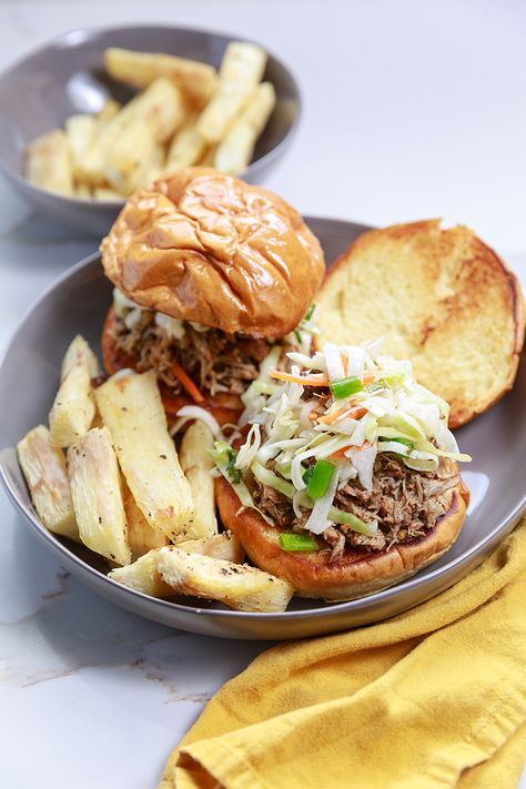 Jerk Pulled Pork, Bbq Pulled Pork Sliders, Boneless Pork Shoulder Roast, Jicama Slaw, Jerk Marinade, Jerk Pork, Pulled Pork Sliders, Boneless Pork Shoulder, Apple Jelly