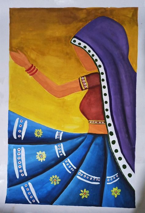 Easy Indian Paintings On Canvas, Painting Sketch Ideas, Rajasthani Art Paintings, Traditional Drawing Indian, Drawing Ideas Colourful, Indian Folk Art Painting Easy, Poster Colour Art, Madhubani Art Easy, Madhubani Paintings Traditional