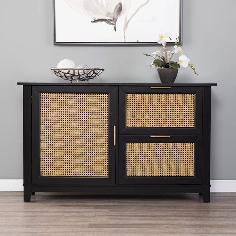 Bay Isle Home Knute 50.25" Wide 2 Drawer Sideboard | Wayfair Rattan Cabinets, Accent Storage Cabinet, Wide Sideboard, Laminated Mdf, Accent Storage, Accent Doors, Wood Drawers, Accent Cabinet, Sideboard Cabinet