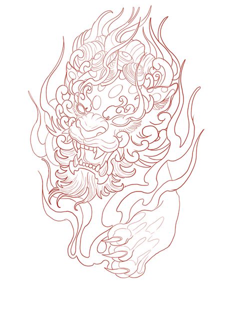 Foo Dog Tattoo Stencil, Japanese Foo Dog Tattoo Design, Japanese Dog Tattoo, Foo Dog Drawing, Fu Dog Tattoo Design, Japanese Tattoo Stencil, Fu Dog Tattoo, Foo Dog Tattoo Design, Tiger Head Tattoo