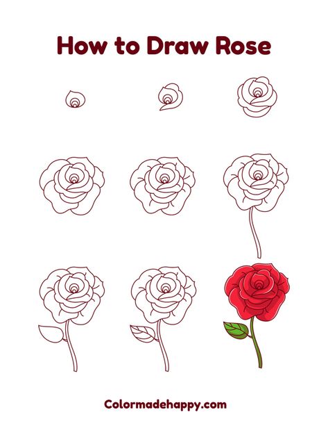 How to draw a rose Trin For Trin Tegning, Rose Drawing Simple, Draw A Rose, Rose Step By Step, Drawing Rocks, Realistic Rose, Rose Tutorial, Flower Pot Crafts, Pencil Drawings Easy