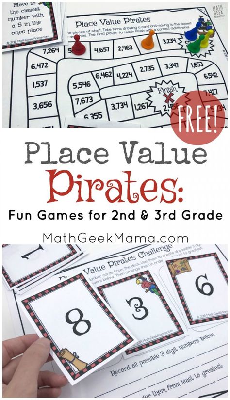 Place Value Math Games, Easy Math Games, Place Value Game, Printable Math Games, Math Board Games, Learn Math, Math Boards, Pirate Games, Math Geek