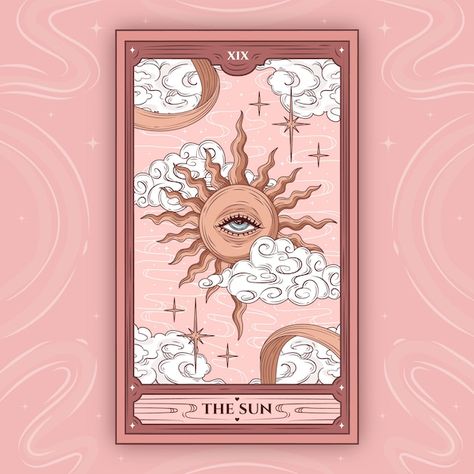 Tarot Cards Reference, Oracle Cards Illustration, Good Tarot Cards, Tarot Card Clouds, Hand Drawn Tarot Cards, Cartoon Tarot Cards, Pink Tarot Aesthetic, Tarot Card Illustration Design, Astrology Illustration Design