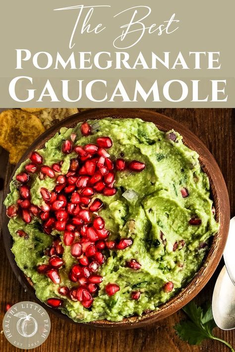 This Pomegranate Guacamole is a festive twist on the traditional recipe. It’s the perfect appetizer for any gathering or party and goes perfect with plantain chips, carrots, or tortilla chips. It’s vegan, gluten-free, and paleo. #pomegranateguacamole #guacamole #fallrecipes #paleo #vegan #glutenfree #appetizers Pomegranate Guacamole, Paleo Sauces, Best Paleo Recipes, Homemade Dips, Delicious Paleo Recipes, Peach Recipes, Seasoned Veggies, Plantain Chips, Autumn Recipes