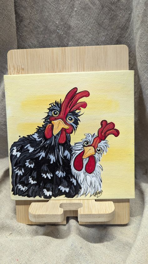 Chicken Paintings On Canvas, Diy Chicken Painting Easy, Chickens Images, Chicken Painting Whimsical, Chicken Painting Acrylic, Chicken Painting Easy, Whimsical Chicken Art, Chicken Doodles, Kaia Rose