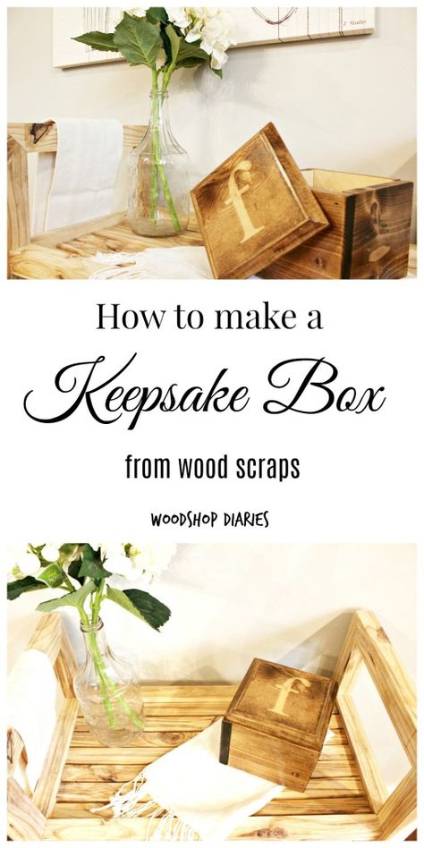 How to Make an Easy DIY Scrap Wood Keepsake Box. Fun scrap wood project could be used as a watch box or trinket box Wood Box Diy, Keepsake Box Diy, Diy Scrap Wood, Small Wood Box, Wood Keepsake, Wood Keepsake Box, Wood Projects For Beginners, Wood Crafting Tools, Wood Scraps