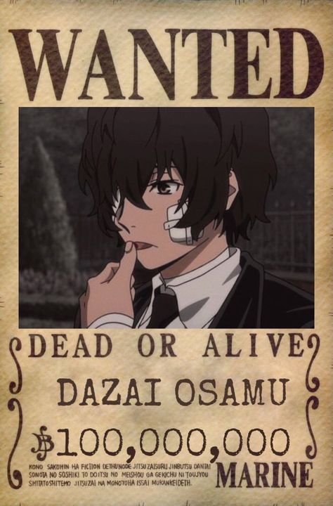 Dazai Poster Print, Wanted Posters Anime, Anime Wanted Poster, Wanted Dead Or Alive Poster, Poster Manga, Dazai Osamu Anime, Anime Wall Prints !!, Images Hello Kitty, Wanted Poster