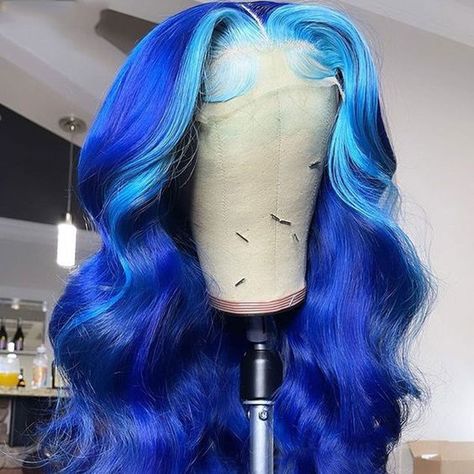 Damage Control. If your natural hair is damaged from heat styling, coloring or other treatments, a wig can give it a break. Blue Lace Front Wig, Colorful Wig, Frontal Wig Hairstyles, Wavy Wigs, Invisible Lace, Blue Wig, Pretty Hair Color, Human Virgin Hair, Colored Wigs