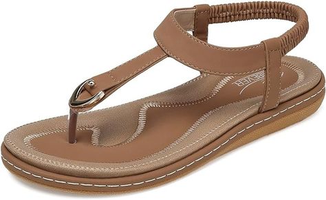 Amazon.com | SHIBEVER Womens Sandals Summer Flat: Dressy Casual Flats Sandals - T-Strap Flip Flop Thong Sandals - Size 9 Brown Comfy Walking | Flats Womens Sandals Summer, Flats Sandals, Summer Flats, Casual Flats, Dressy Casual, Thong Sandals, T Strap, Sandals Summer, Flip Flop