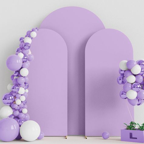 PRICES MAY VARY. 【Arch Covers Package】3 Piece wedding arch cover (Arch stand Not included). Material: Spandex. Color: Lavender. Size: 4 x 1.65ft (HxW) / 5x2.1ft (HxW) / 6x2.6ft (HxW). Decorate your party backdrop with our wedding arch covers to create an epic background for your celebration. 【Quality Material】The wedding arch backdrop stand cover is made of elastic spandex material, smooth touching and not easy to wrinkle. Chiara arch backdrop stand covers with light weight, can be easy to clean Purple Theme Bday Party, Lilac Event Decor, Half Balloon Arch Backdrop, Half Circle Backdrop, 3 Arch Backdrop With Balloons, Lilac Quinceanera Decorations, Quince Backdrop Ideas, Lavender Patio, 18th Birthday Backdrop