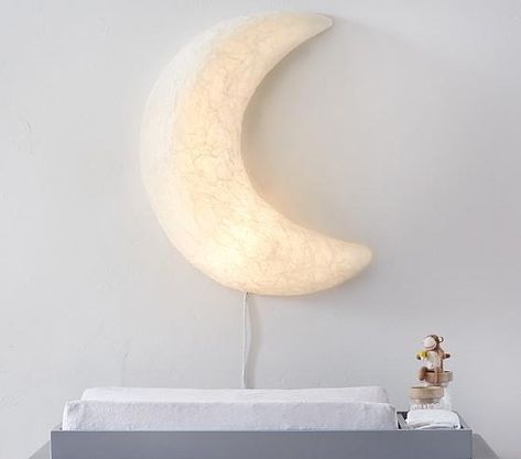 White Paper Mache Lightup Moon Paper Mache Light, Dimensional Wall Art, Point Light, Dimensional Wall, Free Interior Design, Kids Rooms, Design Help, Nurseries, Pottery Barn Kids