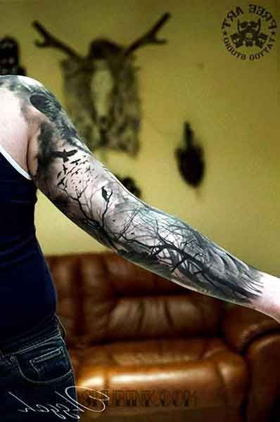 Forest Tattoo Ideas, Forest Tattoo Sleeve, Forest Forearm Tattoo, Natur Tattoo Arm, Tatuaje Trash Polka, Cool Forest, Mangas Tattoo, Forest Tattoo, 12 Tattoos