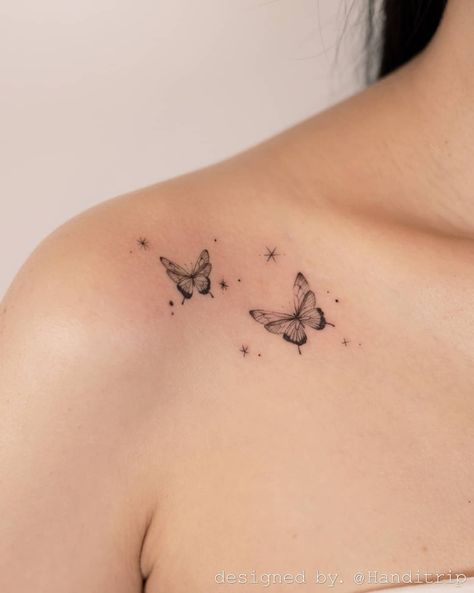 Tattoo On The Back, Small Shoulder Tattoos, Small Butterfly Tattoo, Butterfly Tattoos For Women, Bone Tattoos, Petite Tattoos, Tatuaje A Color, Shoulder Tattoos For Women, Small Hand Tattoos