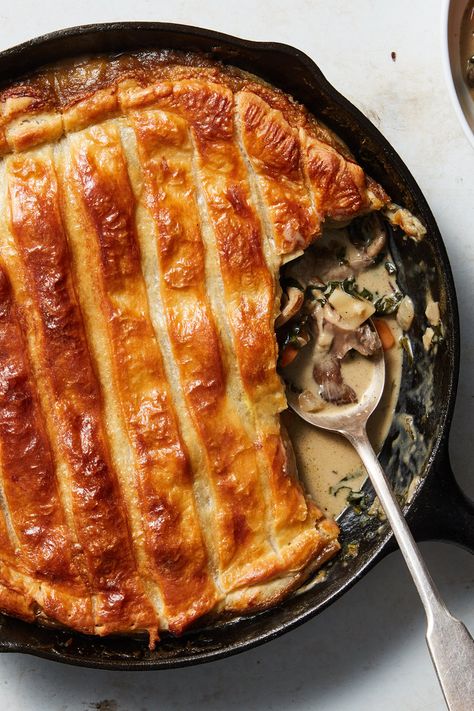 Mushroom Potpie Recipe - NYT Cooking Thanksgiving Mains, Garlicky Kale, Individual Pies, Fall Fun Food, Dried Porcini Mushrooms, Meat And Vegetables, Carrots And Potatoes, Nyt Cooking, Iron Skillet