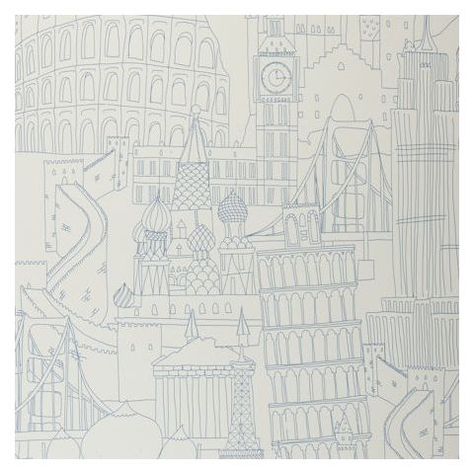 Clarke and Clarke Showstoppers Wallpaper Globetrotter W0015/03 Blue Quirky Wallpaper, Whimsical Wallpaper, Wallcovering Pattern, Scenic Wallpaper, Large Scale Wallpaper, Kids Room Wallpaper, Wallpaper Online, Room Wallpaper, Blue Wallpapers