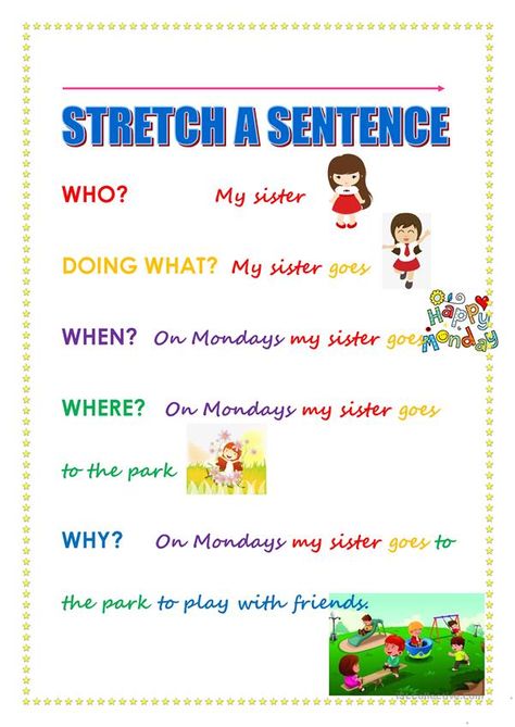 Stretching Sentences Worksheets, Stretching Sentences, Stretch A Sentence, English Writing Practice, Preschool English, Sentences Worksheet, Building Sentences, Making Sentences, Teaching 6th Grade