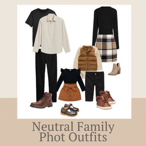 Family Coordinating Outfits Fall, Amazon Fall Photo Outfits, Brown Family Photo Outfits, Baby Boy Family Pictures Outfit, Neutral Family Photoshoot Outfits, Brown And Black Family Picture Outfits, Tan And Black Family Photo Outfits, January Family Photo Outfits, Black And Cream Family Photo Outfits