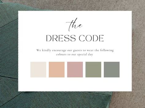 Canva Dress Code Card Template, Wedding Color Palette, Dress Code Insert, Guest Attire Info, Minimalist Color Request Card, DIY Mood Board - Etsy Turkey Color Palette Dress Code, Dress Code Color Palette, Wedding Guest Color Palette, Color Palette Dress, Dress Code Card, Diy Mood Board, Semi Formal Wedding Attire, Wedding Dress Code, Formal Wedding Attire