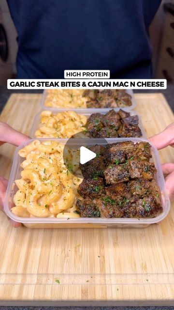 Jalal on Instagram: "High Protein Garlic Butter Steak Bites & Cajun Mac n Cheese! ONLY 550 Calories🥩🧀🔥 Another incredible combo! Juicy & flavorful Steak Bites paired with creamy well seasoned Mac n Cheese. So simple and easy to make, great for meal prep! Macros per serving (4 total) 550 Calories | 62g Protein | 42g Carbs | 14g Fat Ingredients (4 servings) - 800g Raw Topside/Top Round Beef Steak cut into cubes - 1.5 tsp Salt - 2 tsp Black Pepper - 2 tsp Garlic Powder - 2 tsp Parsley - 1 tsp Chilli Powder - 2 tsp Olive Oil - 40g Light Butter (for Cooking) Creamy Cheese Sauce - 280ml Low Fat Milk - 150g Light Cream Cheese (Brand: Philadelphia) - 35g Light Cheddar (Brand: Valley Spire) - 35g Shredded Mozzarella (Brand: Emporium) - 200g Uncooked / 450g Cooked Macaroni Cajun Seasoning M Cajun Mac N Cheese, Cajun Mac And Cheese Recipe, Meal Prep Macros, Mac And Cheese Healthy, Garlic Butter Steak Bites, Butter Steak Bites, Garlic Steak, Butter Steak, Garlic Butter Steak