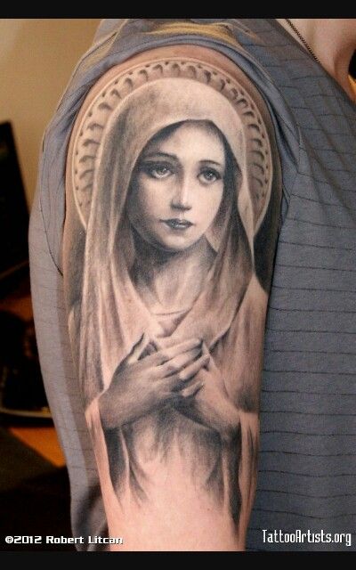 Hail Mary tattoo Madonna Tattoo, Mother Mary Tattoos, Maria Tattoo, Saint Tattoo, Catholic Tattoos, Praying Hands Tattoo, Virgin Mary Tattoo, Mary Tattoo, Religious Tattoo