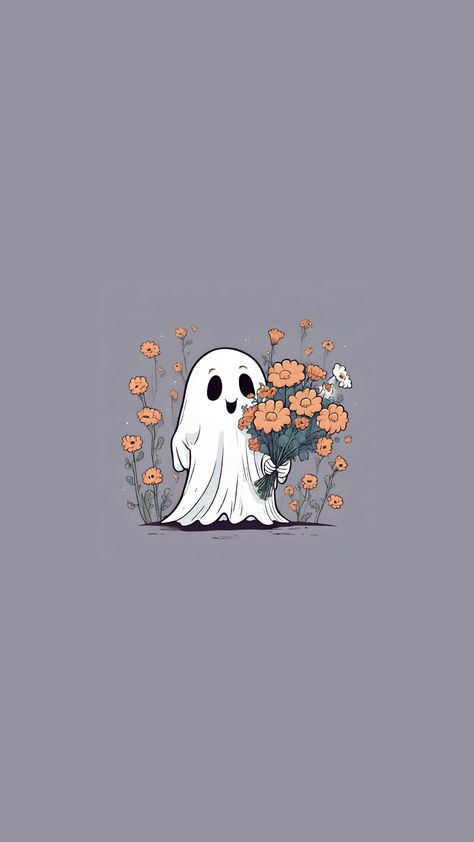 Thanksgiving Ghost Wallpaper, Summerween Aesthetic Wallpaper, Watch Wallpaper Halloween, Halloween Apple Watch Wallpaper, Cute Ghost Wallpaper, Ghost Wallpapers, Flower Ghost, Ghost Wallpaper, Helloween Wallpaper