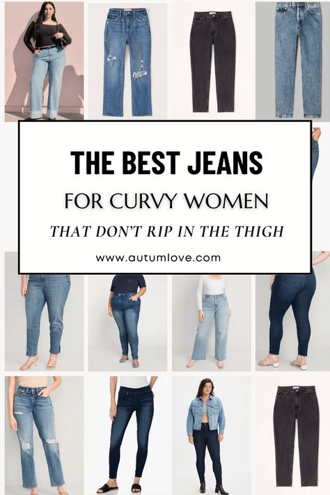 Durable Jeans for Curvy Girls: No Thigh Rips Guaranteed" — Autum Love Most Flattering Jeans For Curvy Women, Best Jeans For Fupa, Best Jeans For Curvy Women, Curvy Straight Leg Jeans Outfit, Tall Curvy Women Outfits, Jeans For Midsize Women, Best Jeans For Short Curvy Women, Mom Jeans Outfit Curvy Plus Size, Best Jeans For Curvy Shape