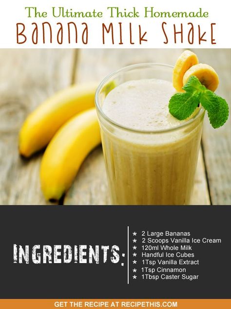 Ice Cream Maker Recipes | The Ultimate Thick Homemade Banana Milk Shake Banana Milk Shake, Banana Shake Recipe, Banana Milkshake Recipe, Banana Shake, Bear Recipes, Banana Drinks, Ice Cream Maker Recipes, Milkshake Recipe, Banana Smoothie Recipe