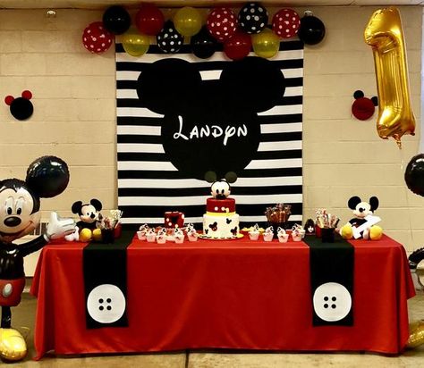 Celebrate Mickey Mouse in Style! 20 Mickey Mouse-Themed Ideas – Blushing Drops Mickey Backdrop, Candy Table Backdrop, Mickey Mouse Backdrop, Birthday Party Photo Backdrop, Mickey Font, Mouse Candy, Mickey Mouse Theme Party, Mickey Mouse Birthday Theme, Birthday Fabric